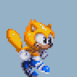Size: 1056x1056 | Tagged: safe, artist:isai09, ray the flying squirrel, 2026, animated, blue background, blue shoes, gif, gloves, infinite loop, looking offscreen, pixel art, running, shoes, simple background, smile, solo, sprite