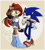 Size: 1309x1461 | Tagged: safe, artist:tracingpapier, sally acorn, sonic the hedgehog, chipmunk, hedgehog, 2021, abstract background, alternate outfit, duo, eye clipping through hair, eyebrow clipping through hair, female, flower, long hair, looking at them, looking away, looking offscreen, male, ringblader, sally x sonic, shipping, straight, thinking