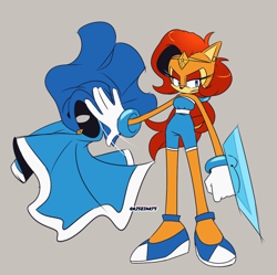 Size: 1266x1262 | Tagged: safe, artist:risziarts, sally acorn, chipmunk, 2024, female, fighting pose, pose, queen sally acorn, ringblader, simple background, solo, tiara