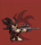 Size: 1257x1359 | Tagged: safe, artist:goodlouse, shadow the hedgehog, hedgehog, 2025, abstract background, aiming, floppy ears, gun, holding something, looking offscreen, male, red background, rifle, shadow the hedgehog (video game), shadow's logo, signature, solo, weapon