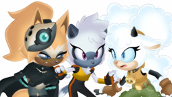 Size: 1920x1081 | Tagged: safe, artist:samaradraws, lanolin the sheep, tangle the lemur, whisper the wolf, 2026, diamond cutters, female, simple background, standing, trio, white background