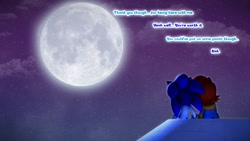 Size: 1920x1080 | Tagged: safe, artist:pixelrush, sally acorn, sonic the hedgehog, chipmunk, hedgehog, 2023, alternate outfit, building, dialogue, dress, duo, english text, female, leaning on them, male, moon, nighttime, rooftop, sally x sonic, shipping, sitting, source filmmaker, star (sky), straight, suit