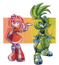 Size: 2154x2352 | Tagged: safe, artist:manyelcualquier, amy rose, surge the tenrec, hedgehog, tenrec, duo, female