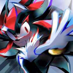 Size: 2048x2048 | Tagged: safe, artist:kuroiyuki96, shadow the hedgehog, hedgehog, 2026, looking at viewer, male, reaching out, reaching towards the viewer, solo