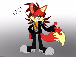 Size: 4000x3000 | Tagged: safe, artist:fartist2020, fiona fox, fox, 2026, female, gradient background, grey background, grin, hand on hip, looking at viewer, older, redesign, scar, smile, smiling at viewer, solo