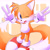 Size: 3000x3000 | Tagged: safe, artist:ノレゴ, miles "tails" prower, 2024, abstract background, blushing, cute, double v sign, looking at viewer, mouth open, open smile, smile, solo, standing, tailabetes, v sign, wink