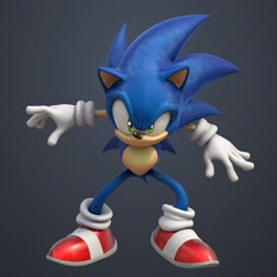 Size: 2048x2048 | Tagged: safe, artist:dokatzo, artist:plagueren, sonic the hedgehog, 2026, 3d, front view, gradient background, looking at viewer, posing, solo, standing