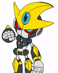 Size: 1638x2048 | Tagged: safe, artist:cosmicseternity, gemerl, 2026, clenched fist, flat colors, robot, simple background, solo, standing, white background