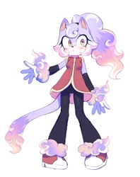 Size: 950x1199 | Tagged: safe, artist:lukiaaartss, oc, oc:sunrise rose, cat, 2025, blushing, cute, fankid, frown, looking at viewer, magical lesbian spawn, oc only, ocbetes, parent:amy, parent:blaze, parents:blazamy, simple background, solo, standing, white background