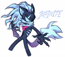 Size: 2048x1786 | Tagged: safe, artist:sa1k_a, infinite the jackal, 2026, character name, claws, clenched teeth, english text, frown, looking offscreen, neck fluff, phantom ruby, posing, simple background, solo, text, white background