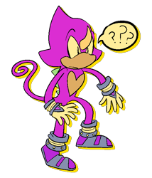 Size: 600x700 | Tagged: safe, artist:pastafrolas, espio the chameleon, 2019, confused, frown, question mark, simple background, solo, speech bubble, standing, transparent background