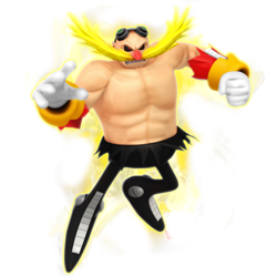 Size: 1024x1024 | Tagged: safe, artist:nibroc-rock, robotnik, human, 2017, 3d, abs, black sclera, clenched fist, eggman hates furries, flying, looking at viewer, mid-air, muscular, muscular robotnik, reaching out, reaching towards the viewer, simple background, solo, super form, super robotnik, topless, transparent background