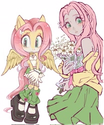 Size: 1701x2048 | Tagged: safe, artist:splash_ad_, human, barely sonic related, bouquet, flower, fluttershy, humanized, mobianified, my little pony, pegasus, pony