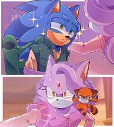 Size: 1932x2148 | Tagged: safe, artist:floobitalex, blaze the cat, sonic the hedgehog, angry, kiss, tangled (disney)