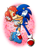 Size: 881x1121 | Tagged: safe, artist:bellseashell, sally acorn, sonic the hedgehog, chipmunk, hedgehog, 2018, abstract background, duo, eyes closed, female, hands on another's head, hugging, kiss, male, sally x sonic, sally's ringblader outfit, shipping, straight, watermark