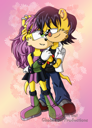 Size: 1537x2139 | Tagged: safe, artist:bellseashell, ash mongoose, mina mongoose, mongoose, 2011, ash x mina, duo, female, hugging, hugging from behind, male, mina x ash, shipping, straight