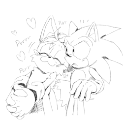 Size: 2000x2000 | Tagged: safe, artist:la_gata_golosa_, miles "tails" prower, sonic the hedgehog, 2025, :3, cute, duo, gay, hands together, heart, line art, monochrome, purring, sfx, shipping, simple background, smile, sonic x tails, standing, surprised, tailabetes, white background