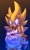 Size: 600x1012 | Tagged: safe, artist:la_gata_golosa_, miles "tails" prower, sonic the hedgehog, super sonic 2, 2021, cute, duo, flying, gradient background, hugging, hugging from behind, looking at each other, looking down, looking down at them, looking up, looking up at them, mid-air, one fang, signature, smile, sonabetes, standing, super form, tailabetes, tongue out