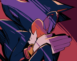 Size: 900x720 | Tagged: safe, artist:aimf0324, shadow the hedgehog, 2021, frown, hands together, looking offscreen, side view, sitting, solo, squinting