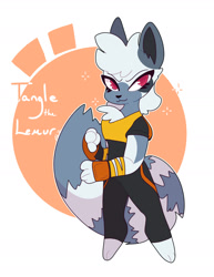 Size: 1280x1656 | Tagged: safe, artist:bittersweetbat, tangle the lemur, 2018, :3, character name, english text, looking at viewer, outline, smile, solo, sparkles, standing, tangabetes, text