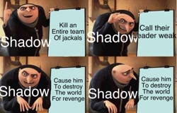 Size: 640x409 | Tagged: safe, editor:jade-kyo, infinite the jackal, shadow the hedgehog, sonic forces, 2018, barely sonic related, despicable me, english text, gru (despicable me), gru's plan, meme, solo, text