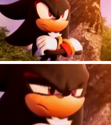 Size: 1141x1277 | Tagged: safe, editor:demonhedgehog, shadow the hedgehog, 2017, 3d, absurd res, edit, edited screencap, frown, looking offscreen, reaction image, screencap, shadow is not amused, shadow the hedgehog (video game), solo, squinting, standing, tree, unamused