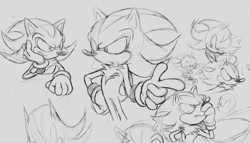 Size: 931x531 | Tagged: safe, artist:23265234723css2e234, shadow the hedgehog, 2017, line art, monochrome, sketch, sketch page, solo, traditional media