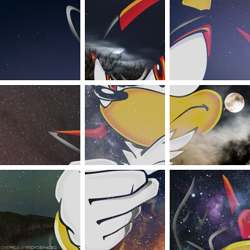 Size: 1241x1243 | Tagged: safe, artist:demonhedgehog, editor:demonhedgehog, shadow the hedgehog, 2017, edit, frown, moon, signature, solo, space, star (sky)