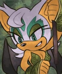 Size: 2048x2454 | Tagged: safe, artist:demonhedgehog, rouge the bat, sonic prime, 2022, cleavage, clenched teeth, face paint, looking offscreen, prim rouge, smile, solo