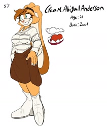 Size: 1295x1536 | Tagged: safe, artist:tinkerjink, cream the rabbit, rabbit, 2023, aged up, character name, english text, flat colors, looking offscreen, pink nose, reference sheet, simple background, smile, solo, text, white background