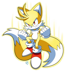Size: 3000x3200 | Tagged: safe, artist:domestic maid, miles "tails" prower, super tails, 2026, alternate universe, au:tails frontiers, clenched fists, flying, frown, looking offscreen, mid-air, outline, signature, simple background, solo, super form, transparent background