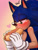 Size: 1200x1600 | Tagged: safe, artist:krazyelf, sonic the hedgehog, hedgehog, 2019, blushing, cheese, chili dog, eating, food, gradient background, heart, holding something, lidded eyes, looking at something, sauce, signature, solo