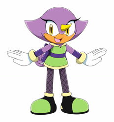 Size: 1280x1380 | Tagged: safe, artist:shadowy-viper, juanita the chameleon, 2019, chameleon, mouth open, open smile, simple background, smile, solo, sonic x style, standing, style emulation, white background