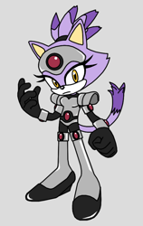 Size: 504x800 | Tagged: safe, artist:death-driver-5000, blaze the cat, cat, alternate outfit, armor, bodysuit, bucky o'hare, cosplay, first mate jenny, frown, grey background, high heels, looking at viewer, outfit swap, simple background, solo