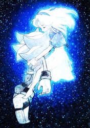 Size: 1406x2000 | Tagged: safe, artist:koshechka-ninja, maria robotnik, shadow the hedgehog, human, 2015, age difference, duo, eyebrow clipping through hair, eyes closed, flying, glowing, holding them, hugging, maria x shadow, mid-air, pseudo-incest, shipping, space, star (sky), straight