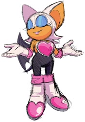 Size: 1039x1481 | Tagged: safe, artist:justin61894350, rouge the bat, 2026, eyes closed, shrugging, simple background, sketch, smile, solo, standing, white background