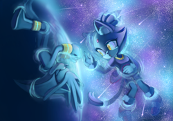 Size: 2735x1917 | Tagged: safe, artist:day-dream-fever, blaze the cat, silver the hedgehog, cat, hedgehog, 2015, comet, duo, earth, female, looking at them, male, shipping, silvaze, sleeping, space, star (sky), straight, water