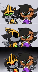 Size: 1098x2048 | Tagged: safe, artist:kittytale, nicole the hololynx, shard the metal, lynx, 2026, comic, duo, female, grey background, hand on another's shoulder, laughing, looking at viewer, male, meme, nicole x shard, not amused, pointing, robot, shipping, simple background, straight, tears