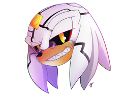 Size: 1920x1459 | Tagged: safe, artist:pink-like-candy, dr. finitevus, echidna, 2020, black sclera, clenched teeth, head only, lidded eyes, looking at viewer, sharp teeth, signature, simple background, smile, solo, transparent background