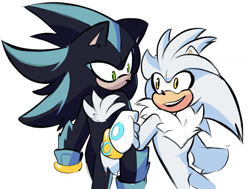 Size: 1040x787 | Tagged: safe, artist:_rotshi_, mephiles the dark, silver the hedgehog, 2026, duo, gay, linking arms, looking at each other, mephilver, shipping, simple background, valentine's day, white background