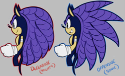 Size: 900x552 | Tagged: safe, artist:virune, oc, oc:knight the pangolin, 2024, bandage, duality, english text, fusion, fusion:mighty, fusion:sonic, grey background, oc only, outline, pangolin, simple background, solo, text