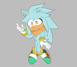 Size: 1500x1300 | Tagged: safe, artist:smallpwbbles, oc, oc:cyan the hedgehog, hedgehog, 2024, ask response, flat colors, frown, fusion, fusion:silver, fusion:sonic, grey background, looking offscreen, neck fluff, nervous, oc only, simple background, solo