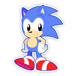 Size: 600x600 | Tagged: safe, artist:resuku, sonic the hedgehog, hedgehog, 2014, classic sonic, cute, hands on hips, male, outline, simple background, solo, sonabetes, tapping foot, transparent background, treads, white outline
